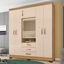 Guarda Roupa 6 Portas 3 Gavetas Espelho 180 Cm 6542 Carvalho Am Off White