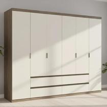 Guarda-Roupa 6 Portas 4 Gavetas 100% MDF 250cm x 230cm x 55cm Nobre Off White/Rustic