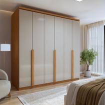 Guarda-Roupa 6 Portas 4 Gavetas 100% MDF Alonzo Marrom/Amêndoa Clean/Off White