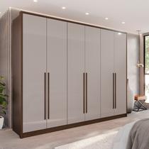 Guarda-Roupa 6 Portas 6 Gavetas Anápolis Plus 100% MDF Bege/New Canion/Off White Guarda-Roupa 6 Portas 6 Gavetas Anápolis Plus 100% MDF Bege/New Canion/Off White