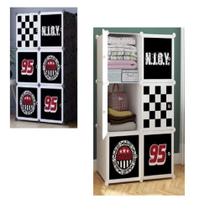 Guarda Roupa 6 Portas Black Armário Modular Carros Organizador Brinquedos Decorativo Estante
