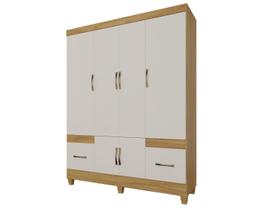 Guarda Roupa 6 Portas com 2 Gavetas Armário Grande para Quarto com Cabideiro Prateleiras e Puxadores Modernos