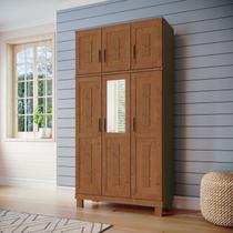 Guarda-roupa 6 Portas com Espelho e Aplique Madeira Maciça Linha Cobre