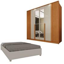 Guarda-roupa 6 Portas com Espelho Ripado Nova York e Cama Casal Monaco Espresso Móveis Guarda-roupa 6 Portas com Espelho Ripado Nova York e Cama Casal Monaco Espresso Móveis