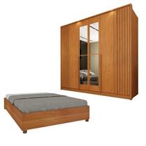Guarda-roupa 6 Portas com Espelho Ripado Nova York e Cama Casal Queen Monaco Espresso Móveis Guarda-roupa 6 Portas com Espelho Ripado Nova York e Cama Casal Queen Monaco Espresso Móveis