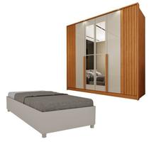 Guarda-Roupa 6 Portas com Espelho Ripado Nova York e Cama Solteiro Monaco Espresso Móveis Bege/Cinamomo/Off White Guarda-Roupa 6 Portas com Espelho Ripado Nova York e Cama Solteiro Monaco Espresso Móveis Bege/Cinamomo/Off White