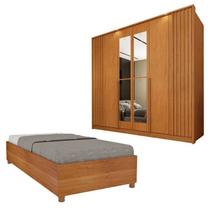 Guarda-Roupa 6 Portas com Espelho Ripado Nova York e Cama Solteiro Monaco Espresso Móveis Bege/Cinamomo Guarda-Roupa 6 Portas com Espelho Ripado Nova York e Cama Solteiro Monaco Espresso Móveis Bege/Cinamomo