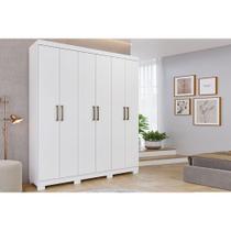 Guarda Roupa 6 Portas e 2 Gavetas c/ Espelho Interno Milena Branco - Panan