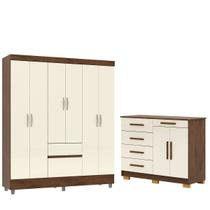 Guarda-Roupa 6 Portas Ideval com Cômoda Sapateira Sirios Imbuia/Champanhe