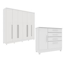 Guarda-Roupa 6 Portas Portugal e Comoda 4 Gavetas Chicago com Pés Espresso Móveis Branco/Neve Guarda-Roupa 6 Portas Portugal e Comoda 4 Gavetas Chicago com Pés Espresso Móveis Branco/Neve