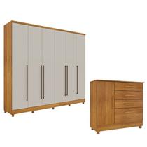 Guarda-roupa 6 Portas Portugal e Comoda 4 Gavetas Chicago com Pés Espresso Móveis