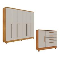 Guarda-roupa 6 Portas Portugal e Comoda 4 Gavetas Chicago com Pés Espresso Móveis