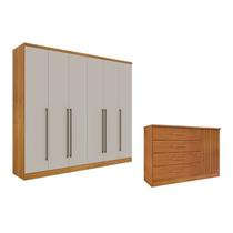 Guarda-roupa 6 Portas Portugal e Cômoda 4 Gavetas Ripado Espresso Móveis