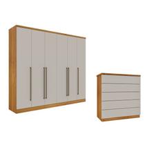 Guarda-Roupa 6 Portas Portugal e Comoda 5 Gavetas Premium Espresso Móveis Bege/Cinamomo/Off White Guarda-Roupa 6 Portas Portugal e Comoda 5 Gavetas Premium Espresso Móveis Bege/Cinamomo/Off White