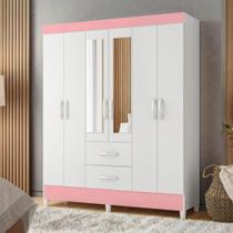 Guarda Roupa 6 Portas Roma Com Espelho Branco Rosa Guarda Roupa 6 Portas Roma Com Espelho Branco Rosa