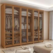 Guarda Roupa 6 Portas Solaris com Portas Vidro com Pés Amêndoa - Lopas