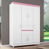 Guarda Roupa 6P Dresden Branco/Rosa/Branco Guarda Roupa 6P Dresden Branco/Rosa/Branco
