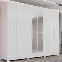 Guarda Roupa 8 Portas Com Espelho 4 Gavetas Milano Imop Móve Branco Neve