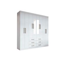 Guarda Roupa 8 Portas e 6 Gavetas c/ Espelho Liverpool Branco - Santos Andirá Guarda Roupa 8 Portas e 6 Gavetas c/ Espelho Liverpool Branco - Santos Andirá