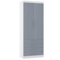 Guarda Roupa 90cm 2 Pts E 4 Gavetas Alpes Luciane Móveis Branco Pf-grey Sky Pf