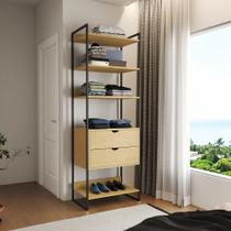 Guarda Roupa Aberto Industrial Solteiro 1 Módulo com Gaveta Canela Ferro Preto