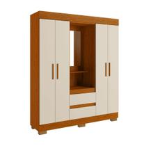 Guarda Roupa ACP Isabely 4 Portas com Espelho e Pés - Cinamomo/Off White