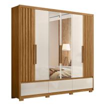 Guarda Roupa Amazonas 240cm 6 Portas Freijó Off White com Espelho Moval
