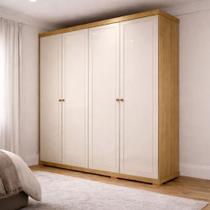 Guarda-Roupa Americano Solteiro 4 Portas 100% MDF Pérola Yescasa Bege/Carvalho/Off White Guarda-Roupa Americano Solteiro 4 Portas 100% MDF Pérola Yescasa Bege/Carvalho/Off White