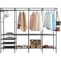 Guarda Roupa Arara Portátil Cabideiro Desmontável 4 Divisões Cor:Preto