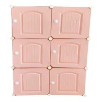 Guarda-Roupa Armário com Cabideiro, 6 Portas, Organizador Portátil Modular Rosa, Luxo