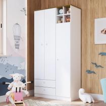 Guarda Roupa Armário Roupeiro Cabideiro 3 Portas 2 Gavetas 4 Nichos Quarto Infantil Branco