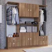 Guarda Roupa Armário Roupeiro Closet Casal Grande 4 Portas 4 Gavetas Cabideiro Quarto Marrom Madeira