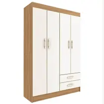 Guarda Roupa Atalaia 4 Portas 2 Gavetas Solteiro Evidencia Cor Cinamomo Branco