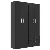 Guarda Roupa Atalaia 4 Portas 2 Gavetas Solteiro Evidencia Cor Preto