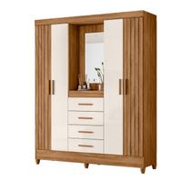 Guarda Roupa Atenas Quarto Casal 4 Portas 4 Gavetas Espelho Freijo com Off White Guarda Roupa Atenas Quarto Casal 4 Portas 4 Gavetas Espelho Freijo com Off White