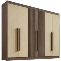Guarda Roupa Athos Ripado Castanho Linho 6 Portas 7 Gavetas DDoro D Doro Móveis