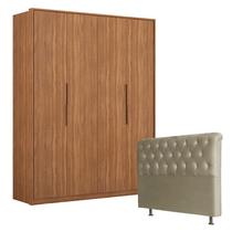 Guarda Roupa Attore 4 Portas Amêndola com Cabeceira Emilia 140 cm Taupe Demartêz