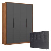 Guarda Roupa Attore 4 Portas Amêndola Grafito com Cabeceira Luiza 140 cm Preto Demartêz