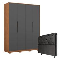 Guarda Roupa Attore 4 Portas Amêndola Grafito com Pés e Cabeceira Daiana 160 cm Preto Demartêz