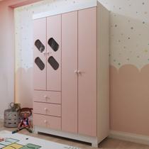 Guarda-Roupa Bebê Escotilha 4 Portas 3 Gavetas Branco/Rosa - Panorama Móveis