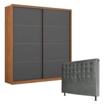 Guarda Roupa Belga 2 Portas Amêndola Grafito com Cabeceira Ana 140 cm Cinza Demartêz