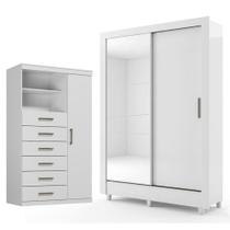 Guarda Roupa Bélgica 2 Portas com Espelho e Cômoda Marabá Branco Brilho - Santos Andirá Guarda Roupa Bélgica 2 Portas com Espelho e Cômoda Marabá Branco Brilho - Santos Andirá