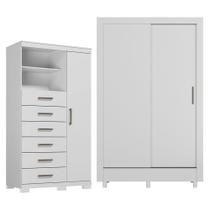 Guarda Roupa Bélgica 2 Portas e Cômoda Marabá com Pés Branco Brilho - Santos Andirá Guarda Roupa Bélgica 2 Portas e Cômoda Marabá com Pés Branco Brilho - Santos Andirá