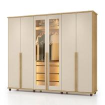 Guarda Roupa Belgica Casal com Led 6 Portas 4 Gavetas Rv Móveis Cor Cinamomo Off White