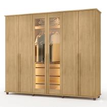 Guarda Roupa Belgica Casal com Led 6 Portas 4 Gavetas Rv Móveis Cor Cinamomo