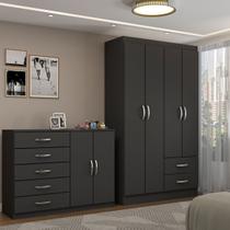 Guarda-Roupa Bella 4 Portas 2 Gavetas com Cômoda 2 Portas 5 Gavetas Preto - Panorama Móveis