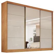 Guarda Roupa Bergamo Casal com Espelho 3 Portas 6 Gavetas Bianchi Cor Naturale Off White
