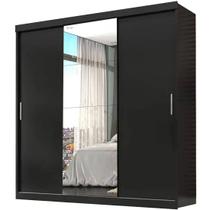 Guarda Roupa Berlim com Espelho Casal 3 Portas 4 Gavetas Cor Preto