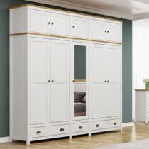 Guarda-Roupa Bipartido 10 Portas 3 Gavetas Topázio 100% Madeira Maciça Branco/Freijó Guarda-Roupa Bipartido 10 Portas 3 Gavetas Topázio 100% Madeira Maciça Branco/Freijó