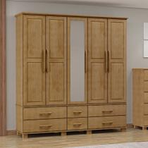 Guarda-Roupa Bipartido 5 Portas 6 Gavetas 100% Madeira Maciça Linha Ouro